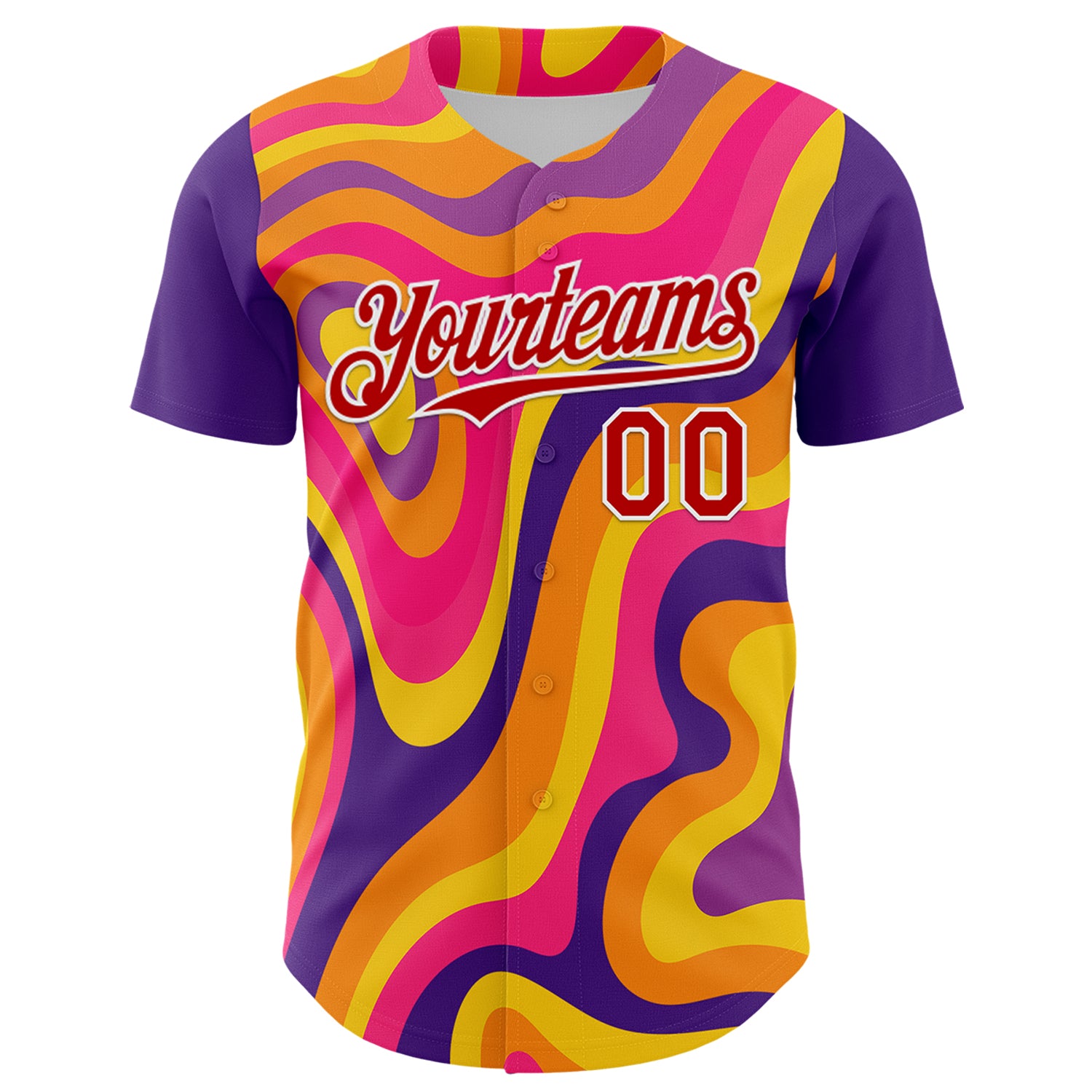 Custom Purple Red-White 3D Pattern Design Rave Party Marble Lava Authentic Baseball Jersey