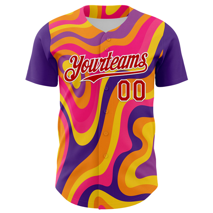 Custom Purple Red-White 3D Pattern Design Rave Party Marble Lava Authentic Baseball Jersey