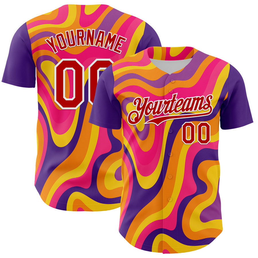 Custom Purple Red-White 3D Pattern Design Rave Party Marble Lava Authentic Baseball Jersey