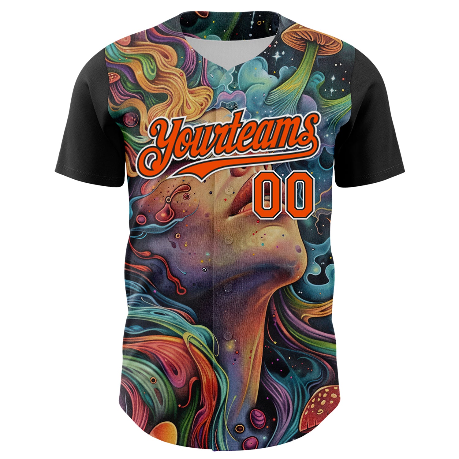 Custom Green Orange Black-White 3D Pattern Design Rave Party Trippy Magic Mushroom Authentic Baseball Jersey