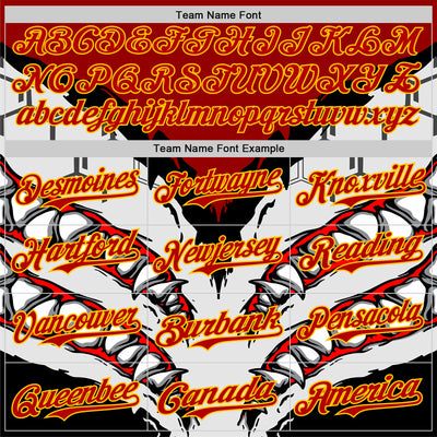 Custom White Red-Yellow 3D Pattern Design Burner Costumes Shark Teeth Authentic Baseball Jersey