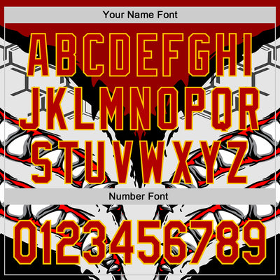 Custom White Red-Yellow 3D Pattern Design Burner Costumes Shark Teeth Authentic Baseball Jersey