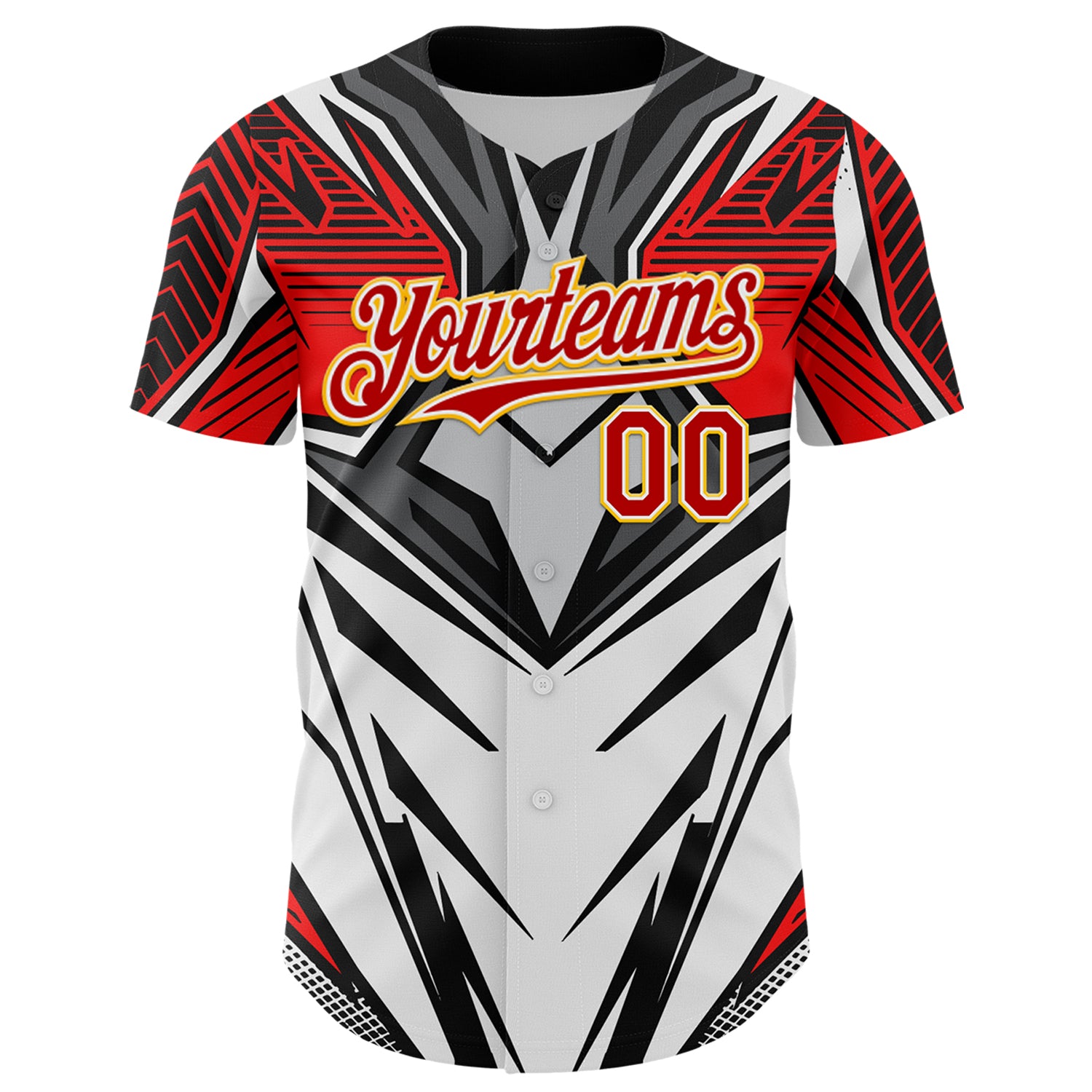 Custom White Red Black-Yellow 3D Pattern Design Burner Costumes Cyber Punk Authentic Baseball Jersey