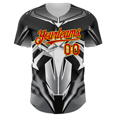Custom Black Red-Yellow 3D Pattern Design Burner Costumes Mecha Authentic Baseball Jersey