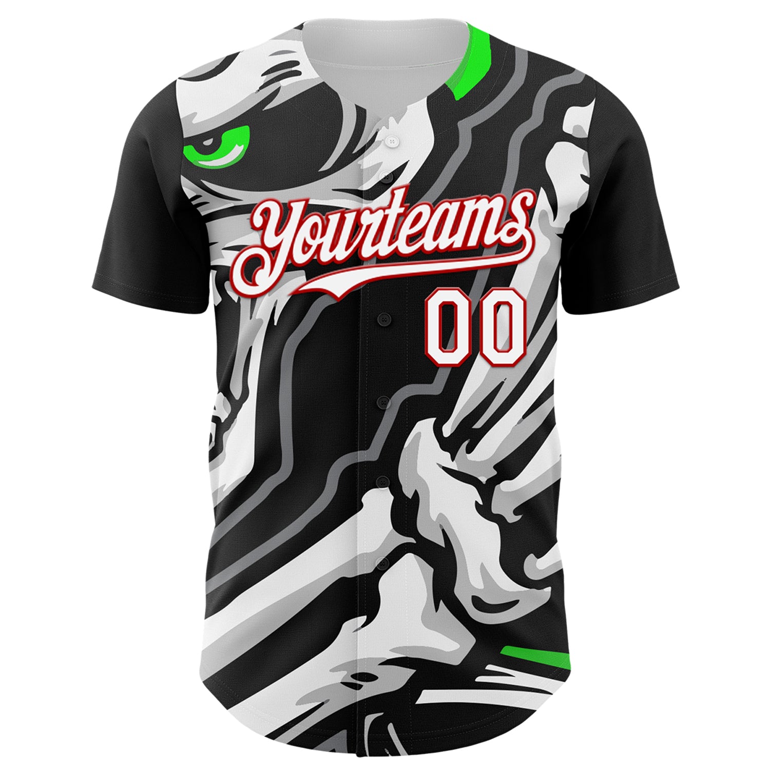 Custom Black White-Red 3D Pattern Design Burner Costumes Skull Authentic Baseball Jersey