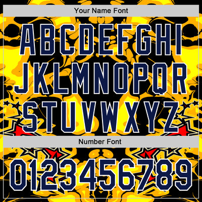 Custom Black Navy Yellow-White 3D Pattern Design Burner Costumes Flame Authentic Baseball Jersey