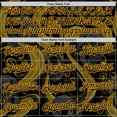 Custom Black Brown Yellow-White 3D Pattern Design Burner Costumes Skull Authentic Baseball Jersey