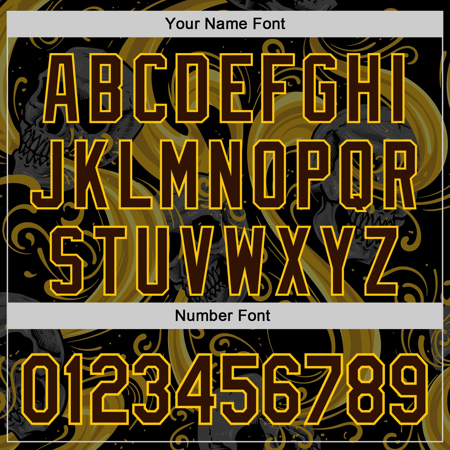 Custom Black Brown Yellow-White 3D Pattern Design Burner Costumes Skull Authentic Baseball Jersey