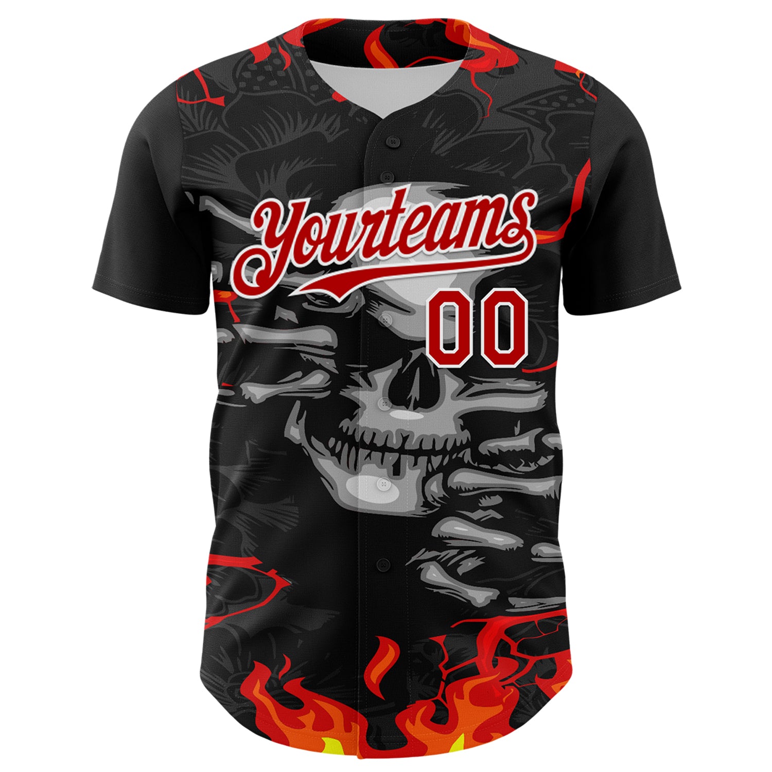 Custom Black Red-White 3D Pattern Design Burner Costumes Hellfire Skull Authentic Baseball Jersey