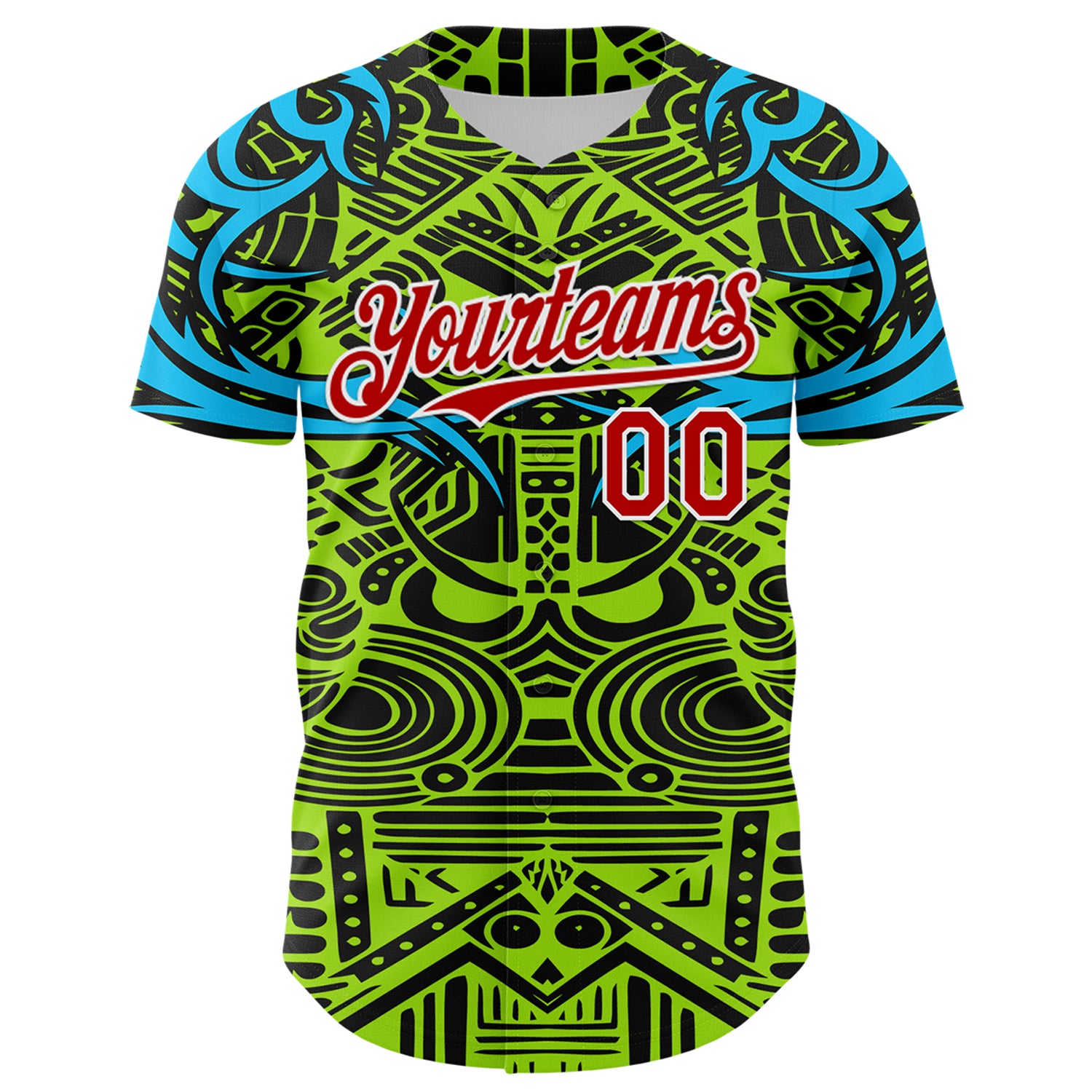 Custom Green Red Blue Black-White 3D Pattern Design Burner Costumes Tribal Authentic Baseball Jersey