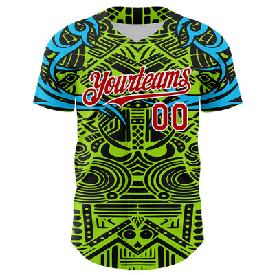 Custom Green Red Blue Black-White 3D Pattern Design Burner Costumes Tribal Authentic Baseball Jersey