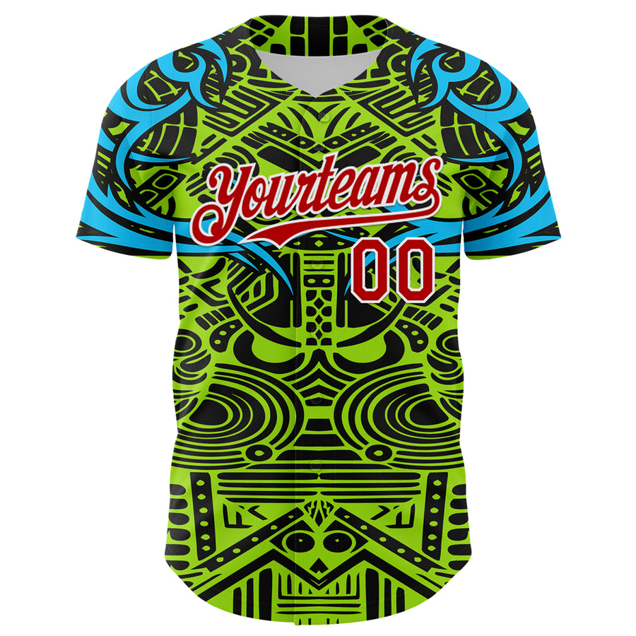 Custom Green Red Blue Black-White 3D Pattern Design Burner Costumes Tribal Authentic Baseball Jersey