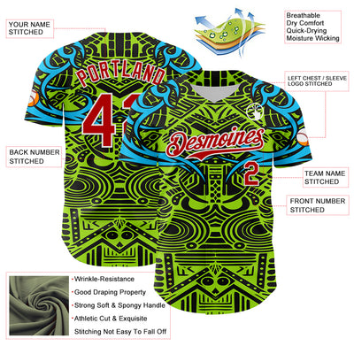 Custom Green Red Blue Black-White 3D Pattern Design Burner Costumes Tribal Authentic Baseball Jersey