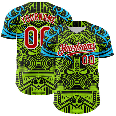 Custom Green Red Blue Black-White 3D Pattern Design Burner Costumes Tribal Authentic Baseball Jersey