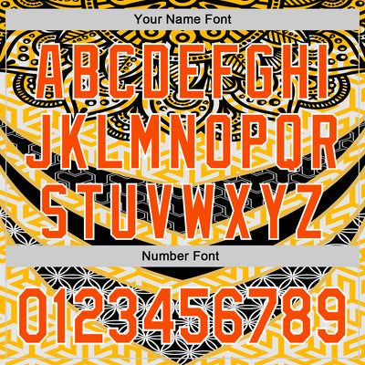 Custom Yellow Orange Black-White 3D Pattern Design Burner Costumes Tribal Authentic Baseball Jersey