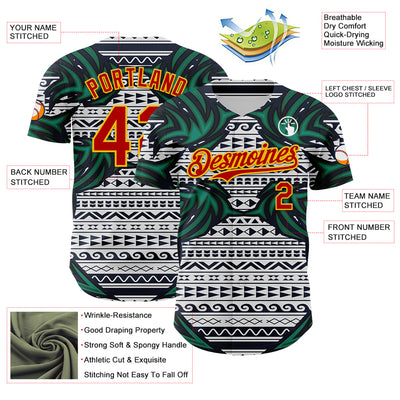 Custom White Red Blue Green-Yellow 3D Pattern Design Burner Costumes Tribal Authentic Baseball Jersey