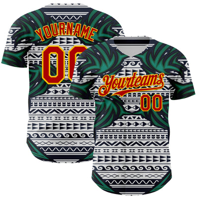 Custom White Red Blue Green-Yellow 3D Pattern Design Burner Costumes Tribal Authentic Baseball Jersey