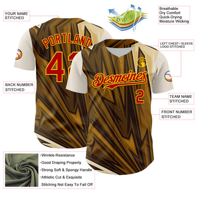 Custom Brown Red-Yellow 3D Pattern Design Burner Costumes Desert Authentic Baseball Jersey