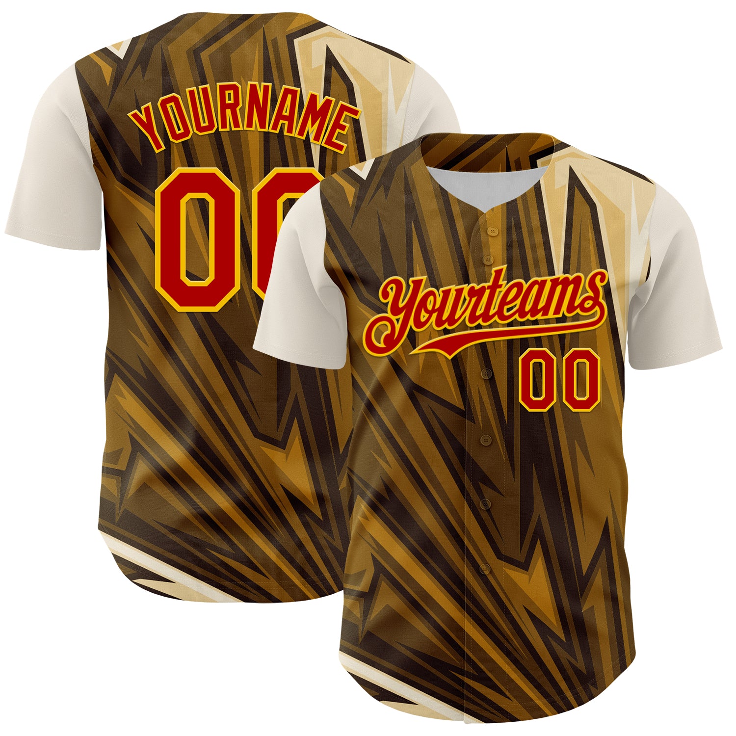 Custom Brown Red-Yellow 3D Pattern Design Burner Costumes Desert Authentic Baseball Jersey