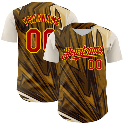 Custom Brown Red-Yellow 3D Pattern Design Burner Costumes Desert Authentic Baseball Jersey