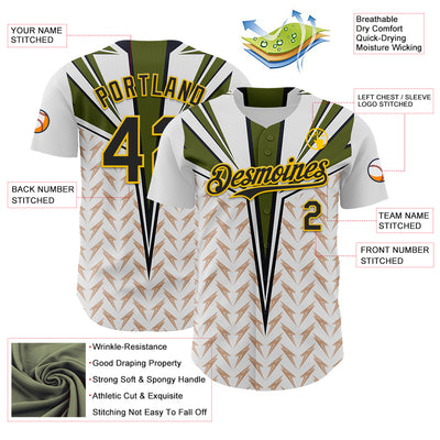 Custom White Black-Yellow 3D Pattern Design Burner Costumes Lightning Authentic Baseball Jersey