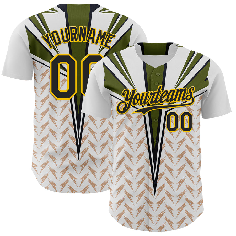 Custom White Black-Yellow 3D Pattern Design Burner Costumes Lightning Authentic Baseball Jersey