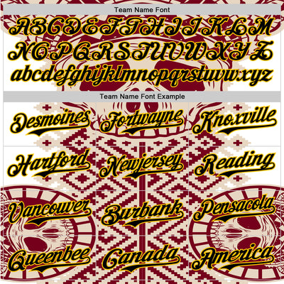 Custom Cream Black Red-Yellow 3D Pattern Design Burner Costumes Tribal Skull Authentic Baseball Jersey
