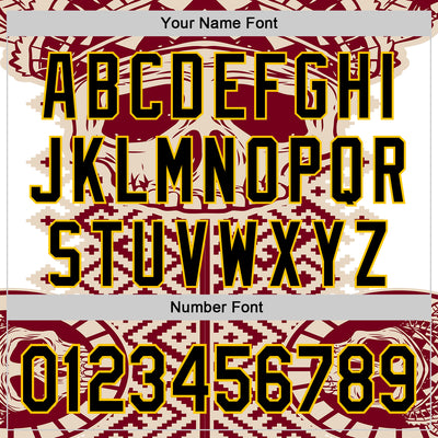 Custom Cream Black Red-Yellow 3D Pattern Design Burner Costumes Tribal Skull Authentic Baseball Jersey