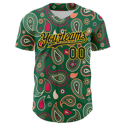 Custom Kelly Green Black-Yellow 3D Pattern Design Burner Costumes Paisley Bandana Authentic Baseball Jersey