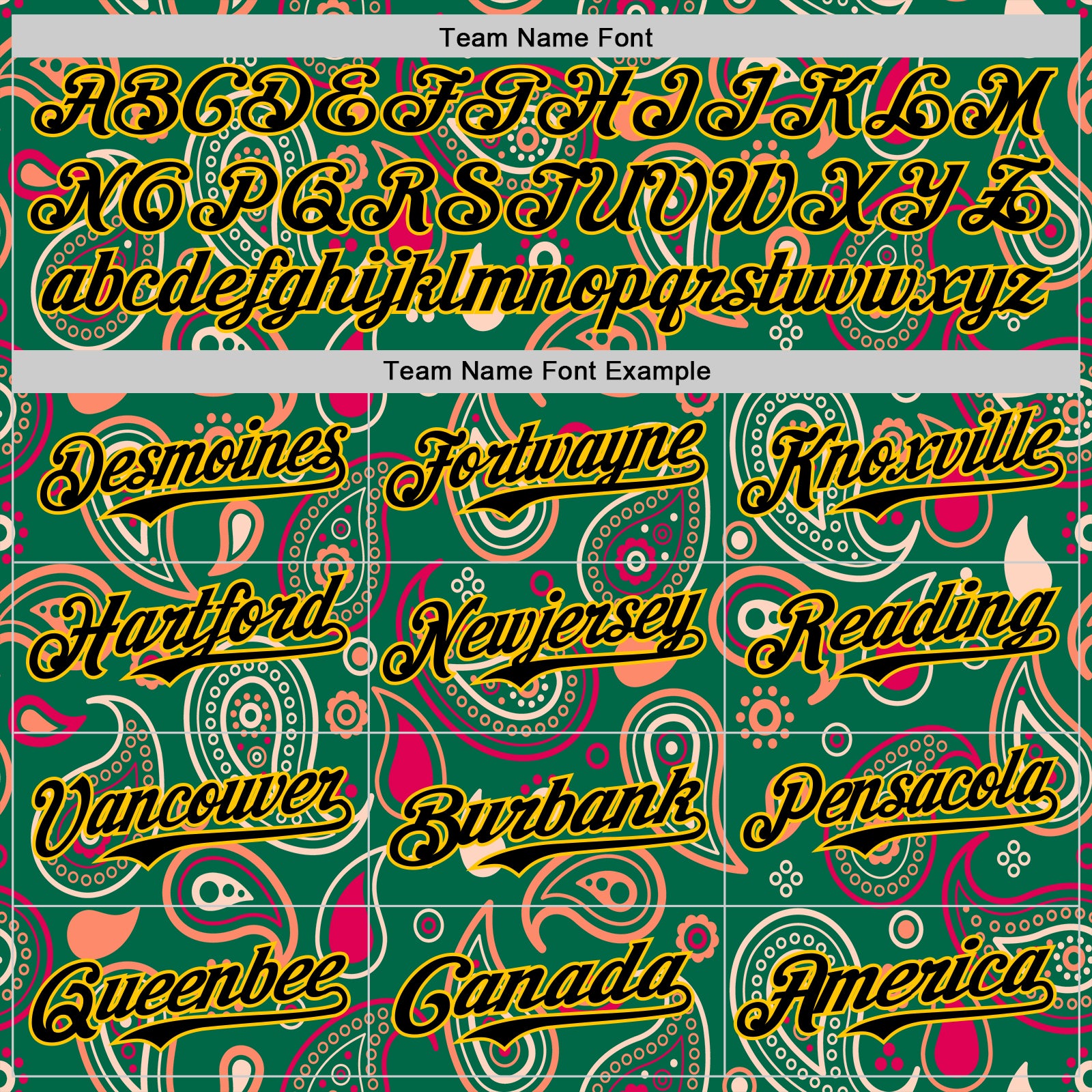 Custom Kelly Green Black-Yellow 3D Pattern Design Burner Costumes Paisley Bandana Authentic Baseball Jersey