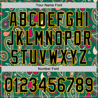 Custom Kelly Green Black-Yellow 3D Pattern Design Burner Costumes Paisley Bandana Authentic Baseball Jersey