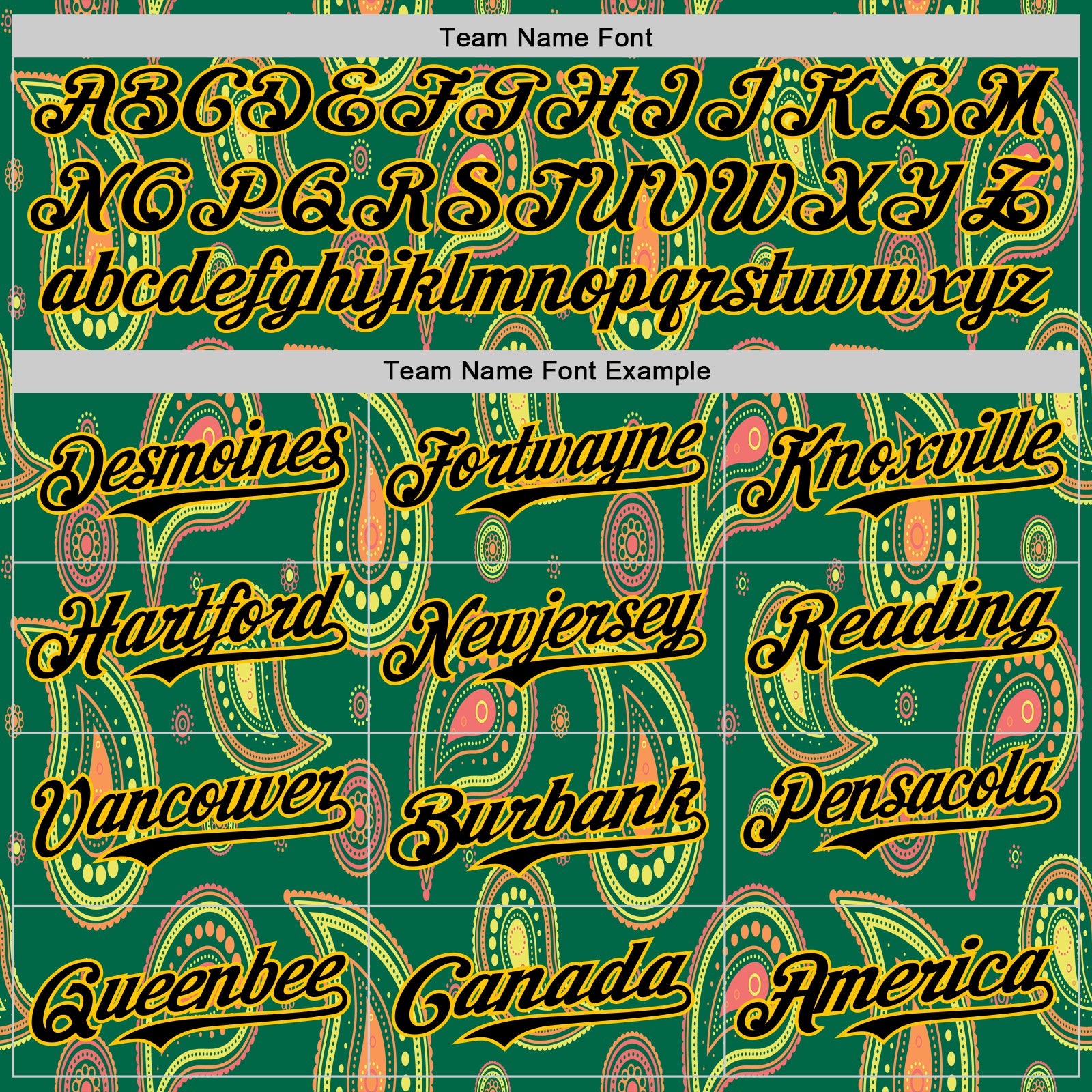 Custom Kelly Green Black-Yellow 3D Pattern Design Burner Costumes Paisley Bandana Authentic Baseball Jersey