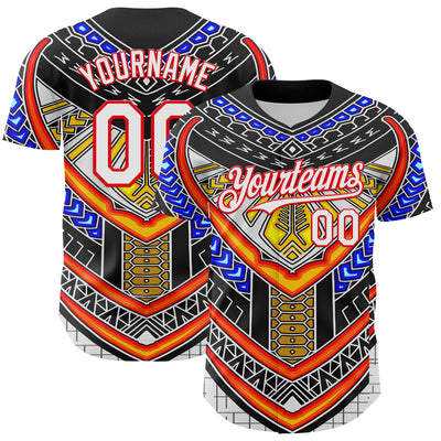 Custom Black White-Fire Red 3D Pattern Design Burner Costumes Tribal Authentic Baseball Jersey
