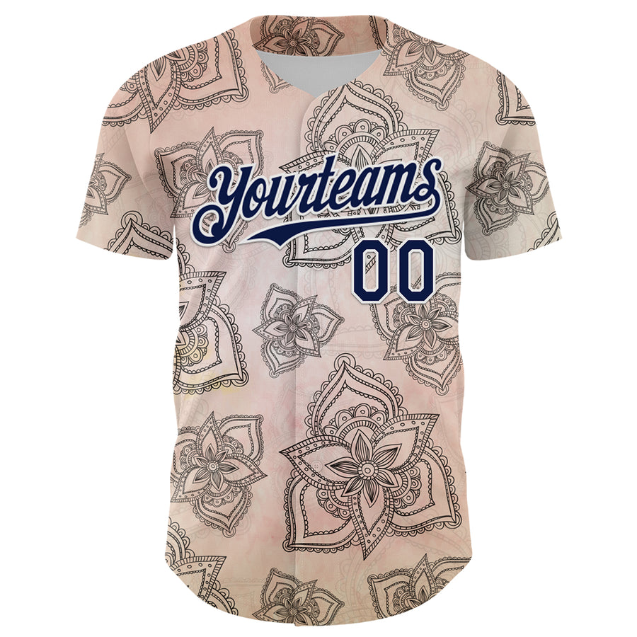 Custom Cream Navy-White 3D Pattern Design Burner Costumes Paisley Bandana Authentic Baseball Jersey