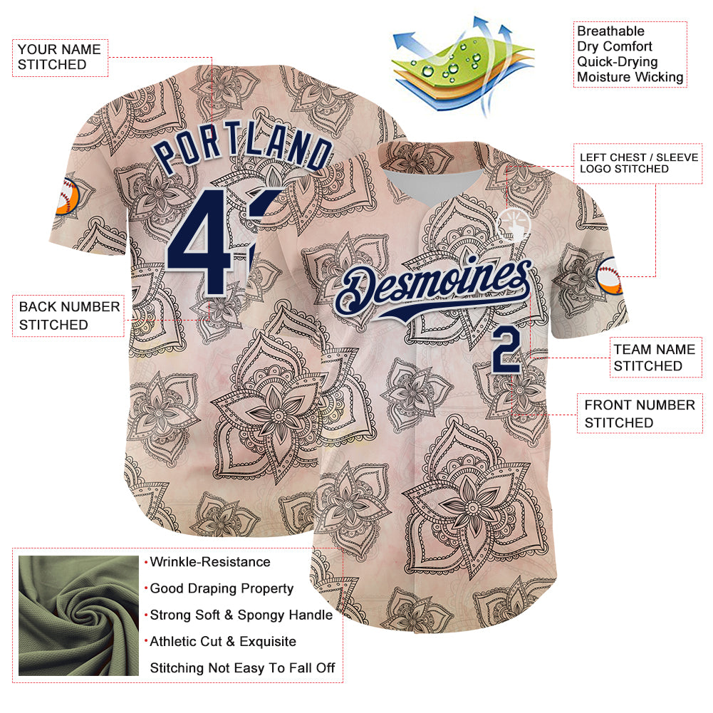 Custom Cream Navy-White 3D Pattern Design Burner Costumes Paisley Bandana Authentic Baseball Jersey