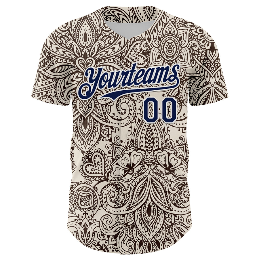 Custom Cream Navy-White 3D Pattern Design Burner Costumes Paisley Bandana Authentic Baseball Jersey