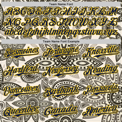 Custom Cream Navy-Yellow 3D Pattern Design Burner Costumes Paisley Bandana Authentic Baseball Jersey