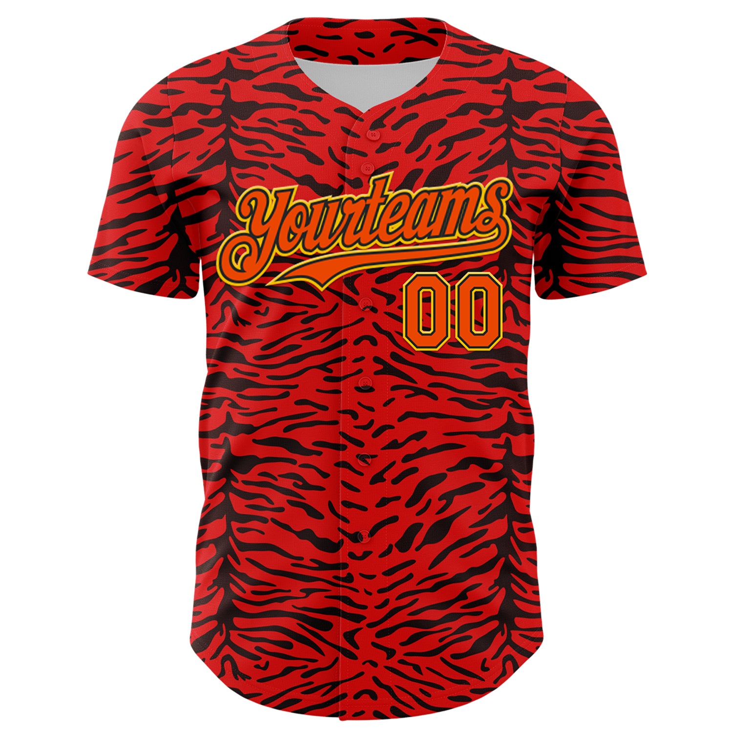 Custom Red Orange Black-Yellow 3D Pattern Design Burner Costumes Animal Tiger Print Authentic Baseball Jersey