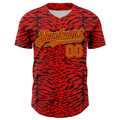Custom Red Orange Black-Yellow 3D Pattern Design Burner Costumes Animal Tiger Print Authentic Baseball Jersey