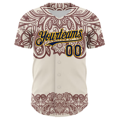 Custom Cream Navy Red-Yellow 3D Pattern Design Burner Costumes Paisley Bandana Authentic Baseball Jersey