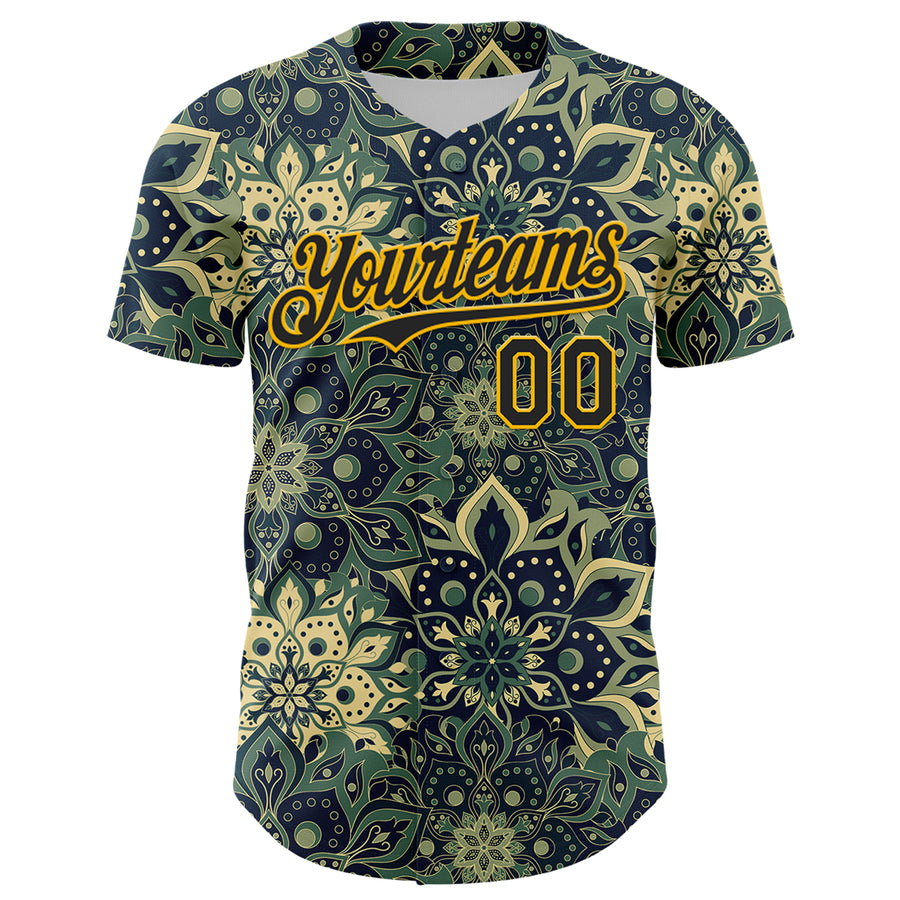 Custom Green Black-Yellow 3D Pattern Design Burner Costumes Paisley Bandana Authentic Baseball Jersey
