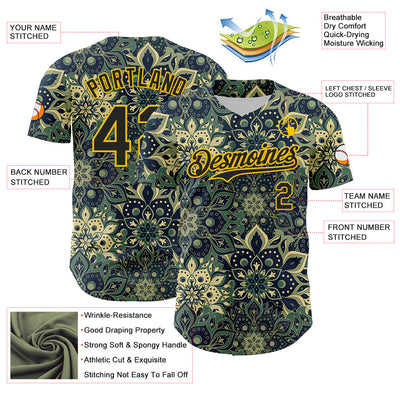 Custom Green Black-Yellow 3D Pattern Design Burner Costumes Paisley Bandana Authentic Baseball Jersey