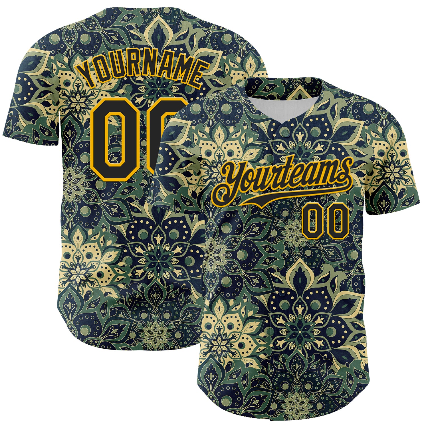 Custom Green Black-Yellow 3D Pattern Design Burner Costumes Paisley Bandana Authentic Baseball Jersey