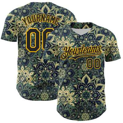 Custom Green Black-Yellow 3D Pattern Design Burner Costumes Paisley Bandana Authentic Baseball Jersey