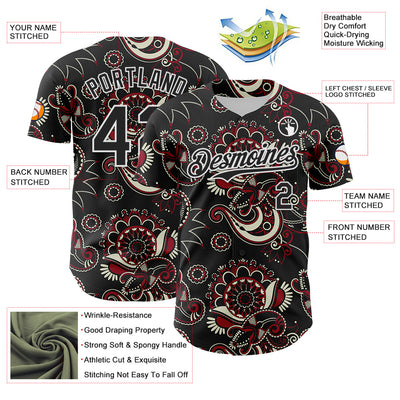 Custom Black White 3D Pattern Design Burner Costumes Paisley Bandana Authentic Baseball Jersey
