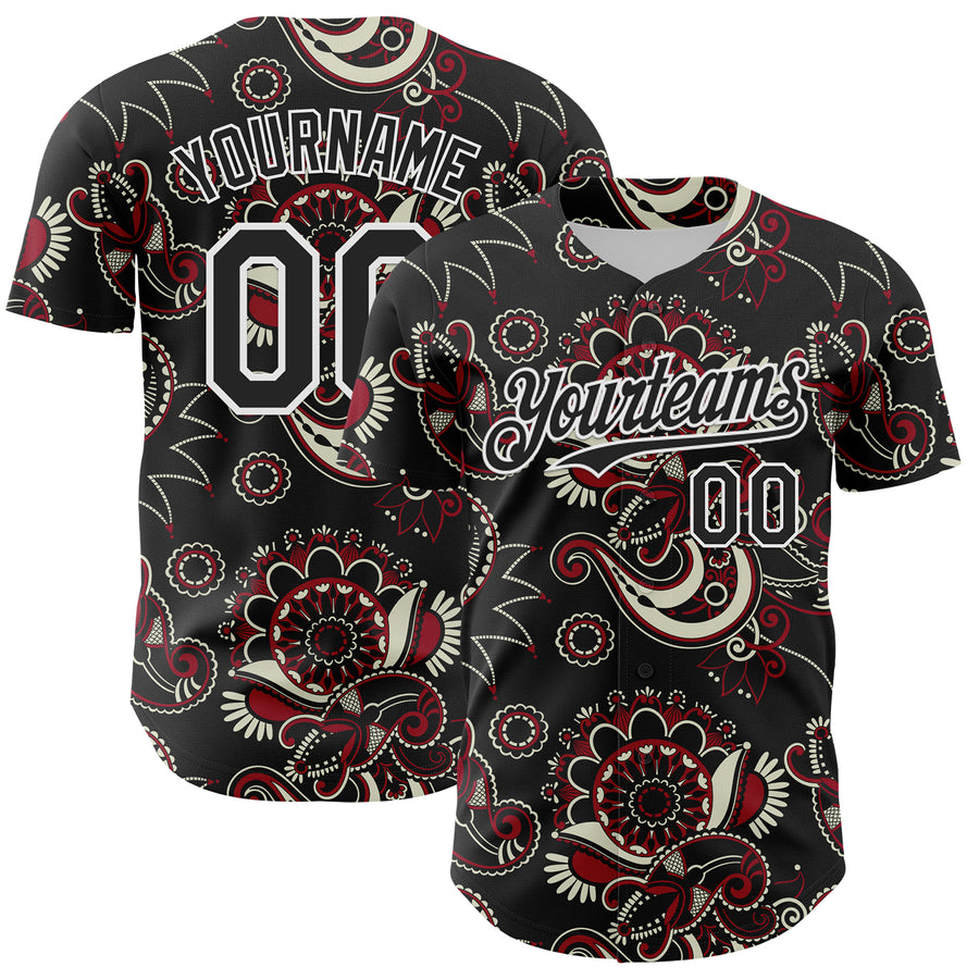 Custom Black White 3D Pattern Design Burner Costumes Paisley Bandana Authentic Baseball Jersey