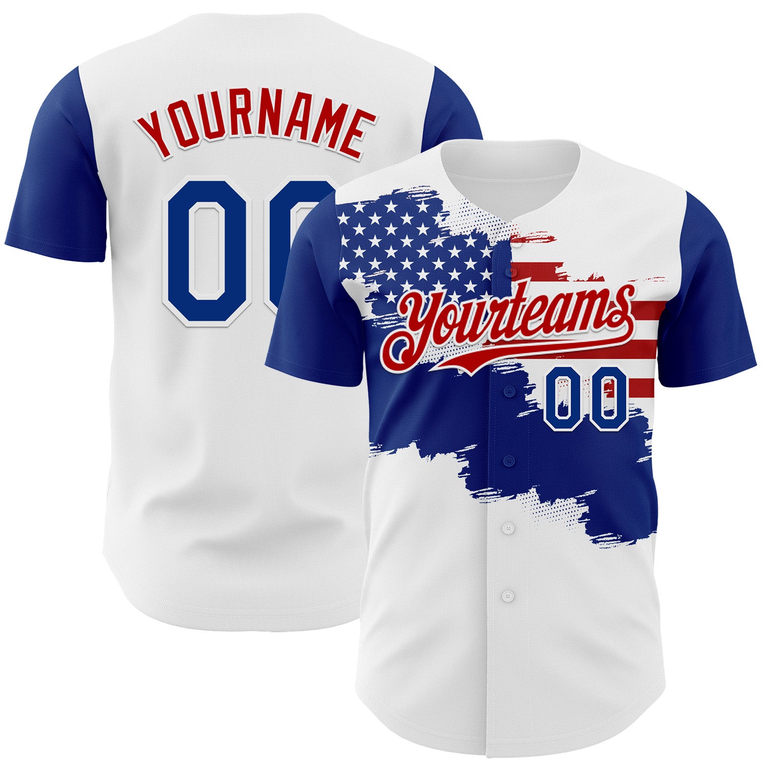 Custom White Royal-Red 3D American Flag Authentic Baseball Jersey