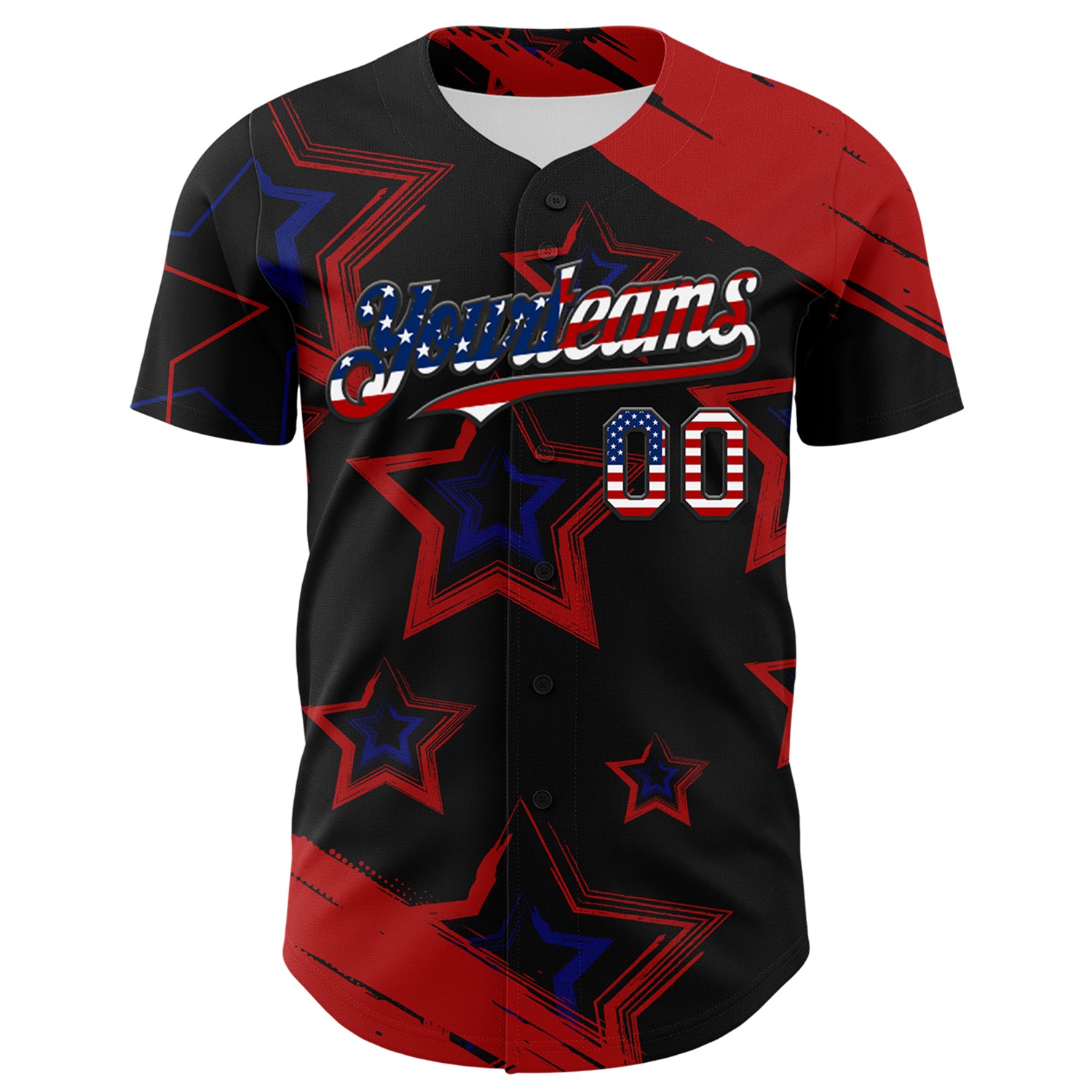 Custom Red USA Flag Black-Royal 3D America-Inspired Authentic Baseball Jersey