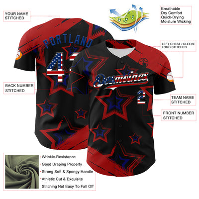 Custom Red USA Flag Black-Royal 3D America-Inspired Authentic Baseball Jersey