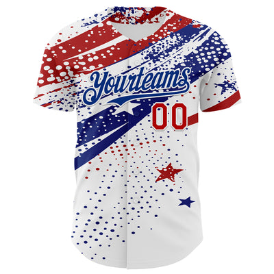 Custom White Red-Royal 3D American Flag America-Inspired Authentic Baseball Jersey